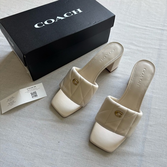 NEW Coach Holly Quilted Block Heel Sandal Chalk Size 11